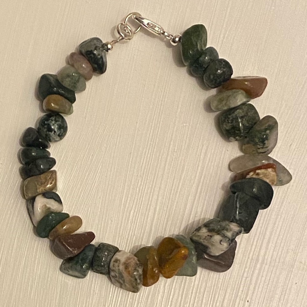 Genuine Agate Smooth Irregular Stones Bracelet 7.25 Inches